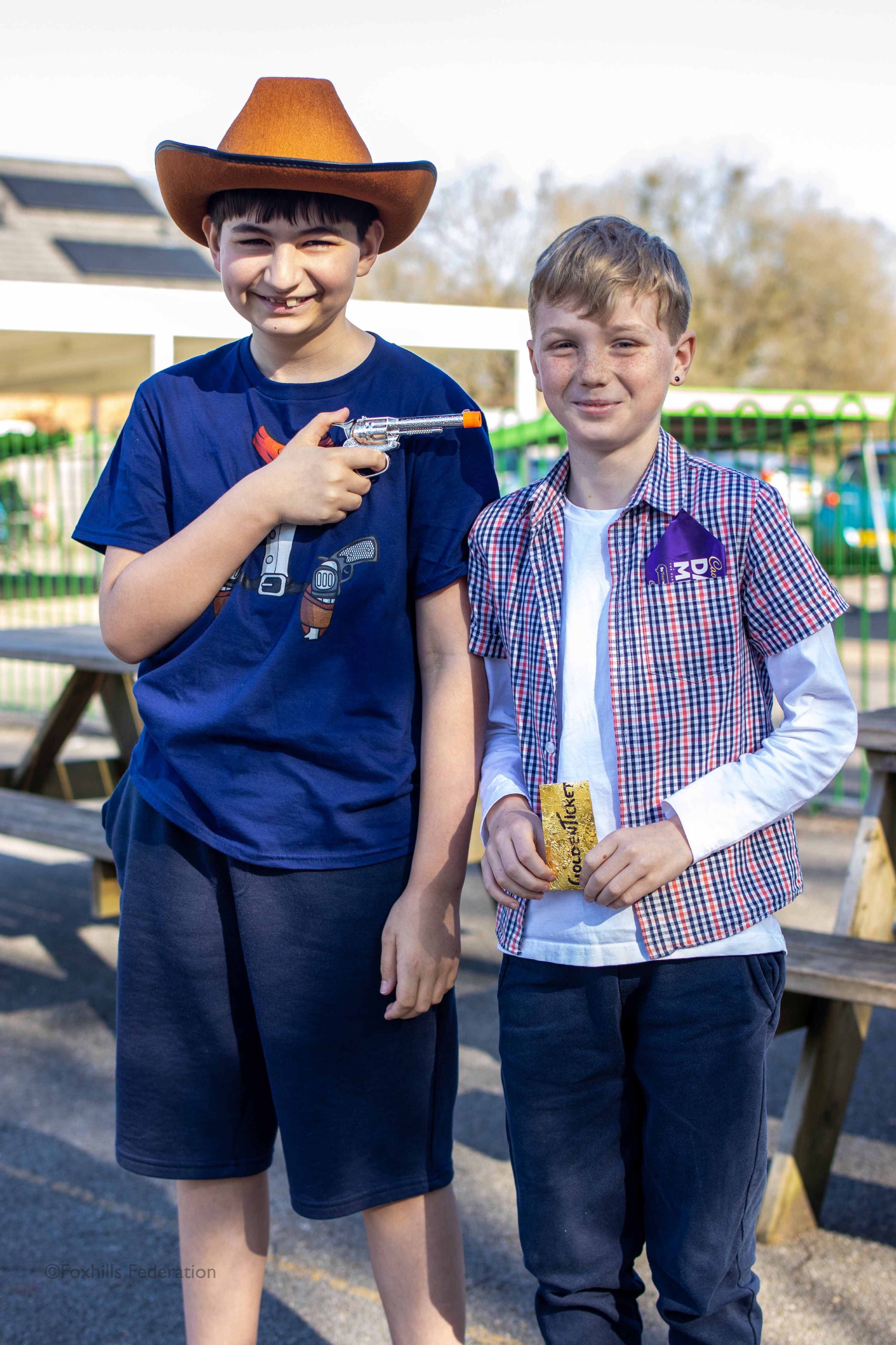 Children pose in outifts for World Book Day