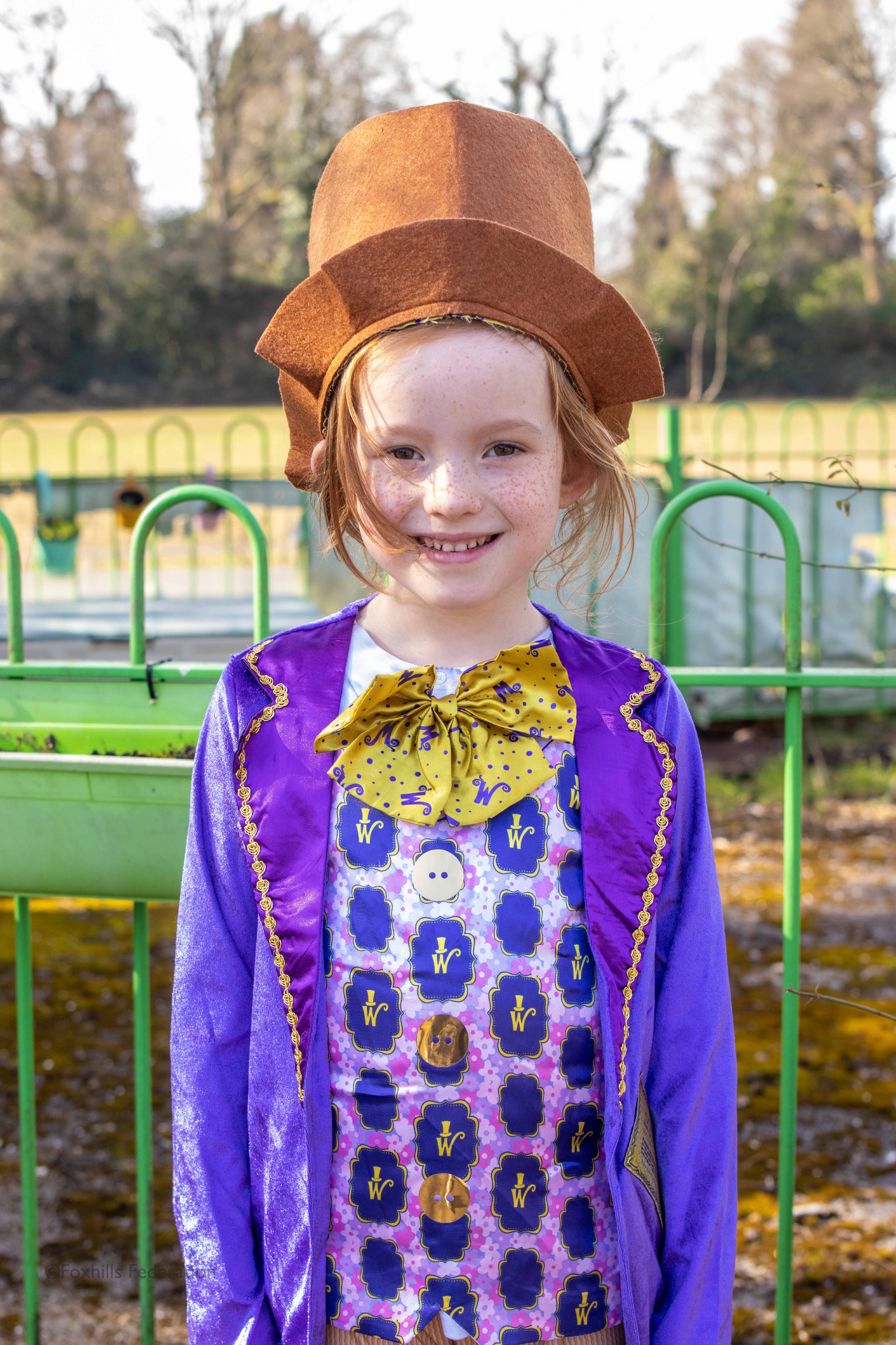 A girl dresses as Willy Wonka